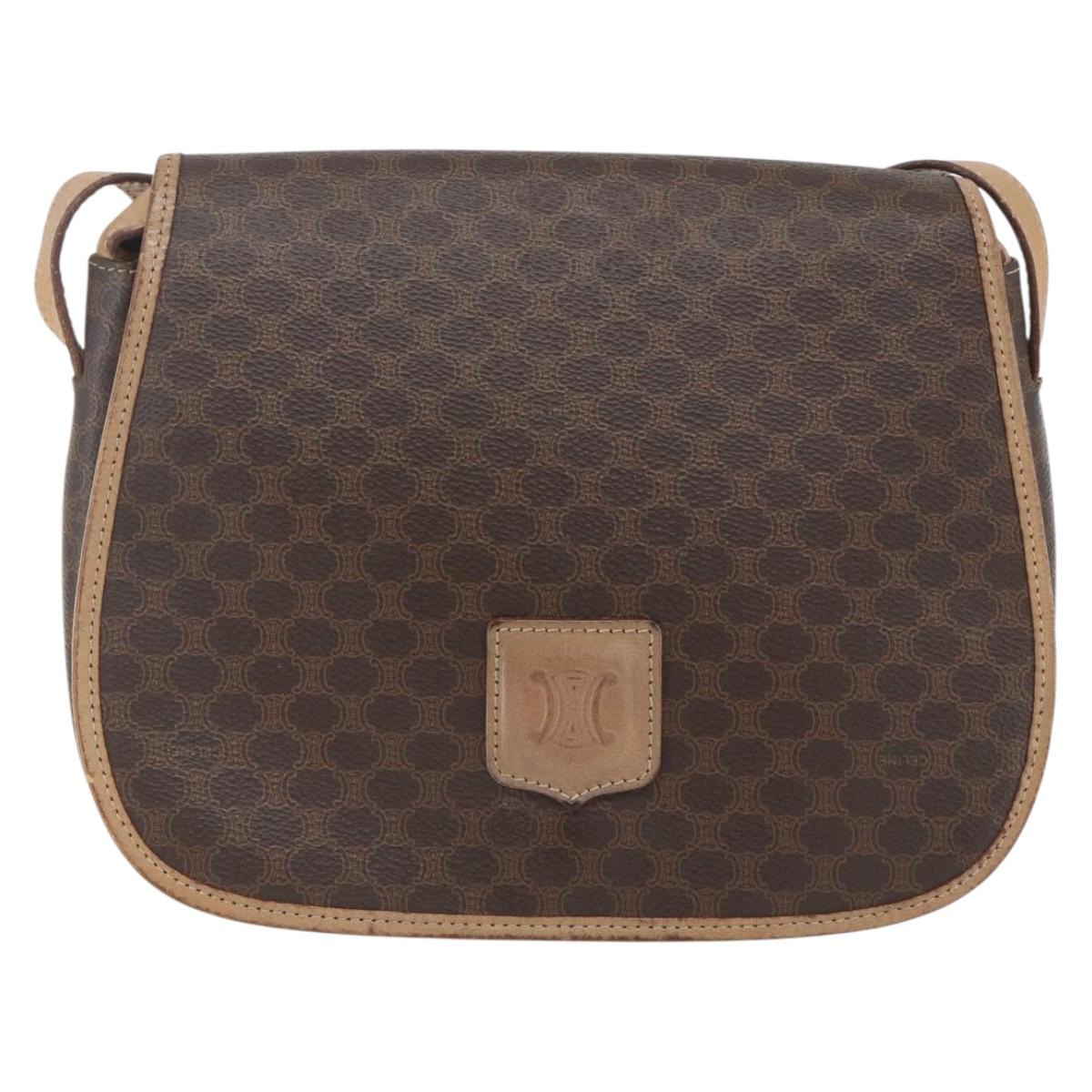 CELINE Macadam Canvas Shoulder Bag PVC Leather Brown Gold Auth mr1766