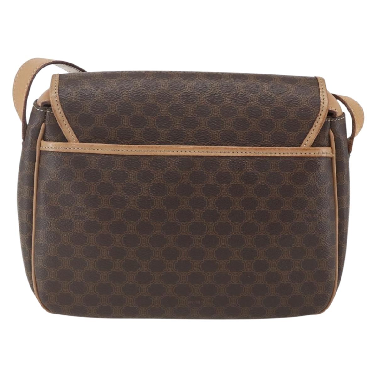 CELINE Macadam Canvas Shoulder Bag PVC Leather Brown Gold Auth mr1766