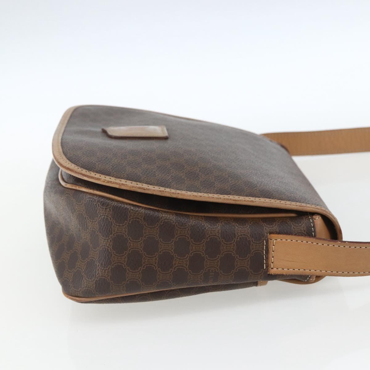 CELINE Macadam Canvas Shoulder Bag PVC Leather Brown Gold Auth mr1766