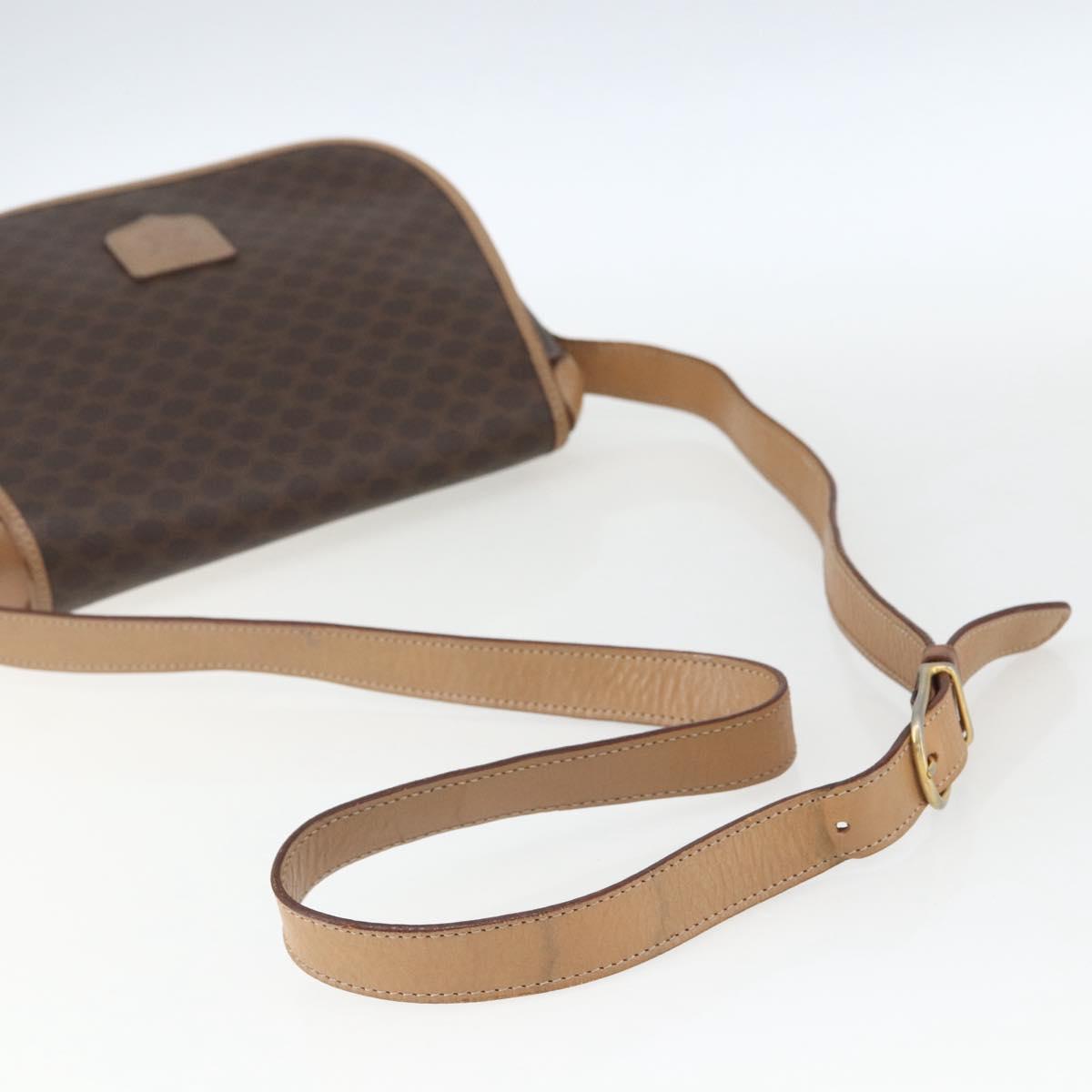 CELINE Macadam Canvas Shoulder Bag PVC Leather Brown Gold Auth mr1766
