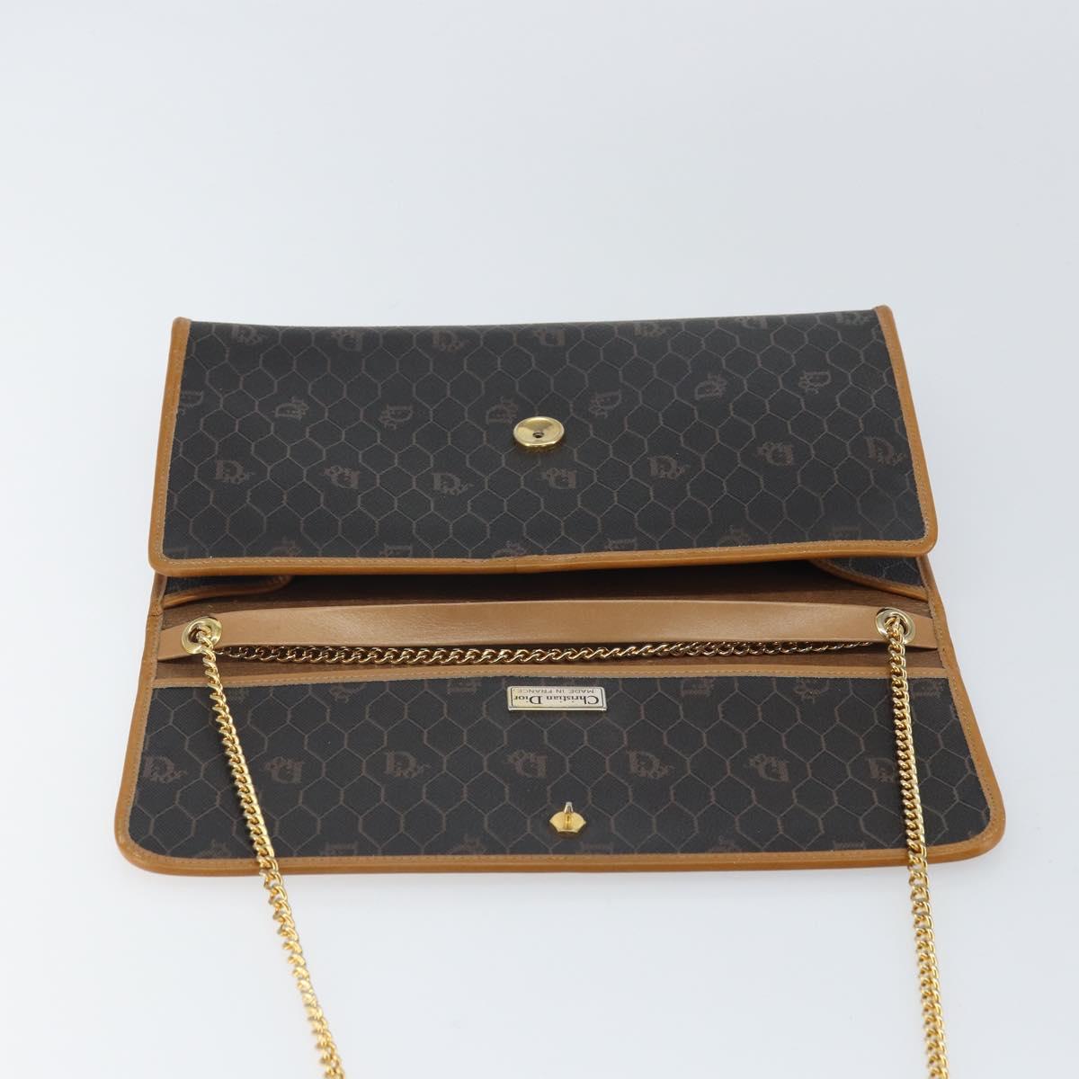 Christian Dior Honeycomb Canvas Chain Shoulder Bag PVC Black Gold Auth mr1769