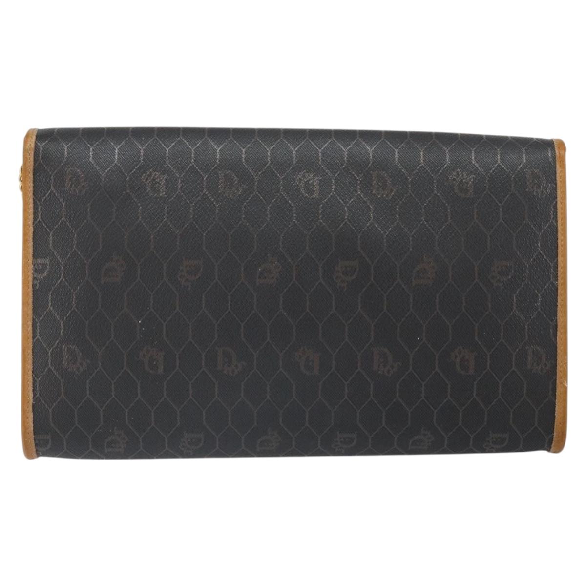 Christian Dior Honeycomb Canvas Chain Shoulder Bag PVC Black Gold Auth mr1769