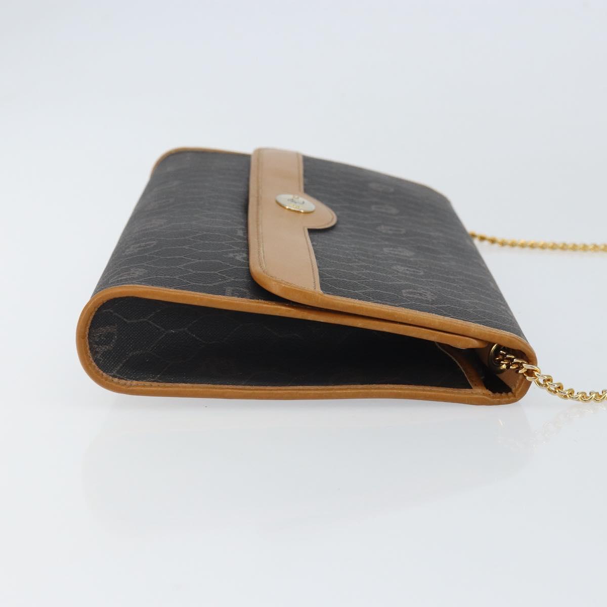 Christian Dior Honeycomb Canvas Chain Shoulder Bag PVC Black Gold Auth mr1769