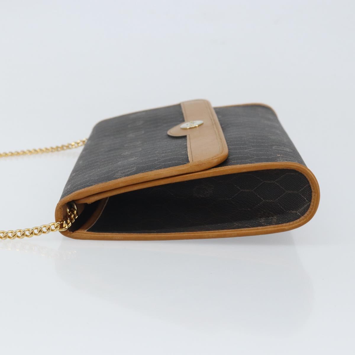 Christian Dior Honeycomb Canvas Chain Shoulder Bag PVC Black Gold Auth mr1769