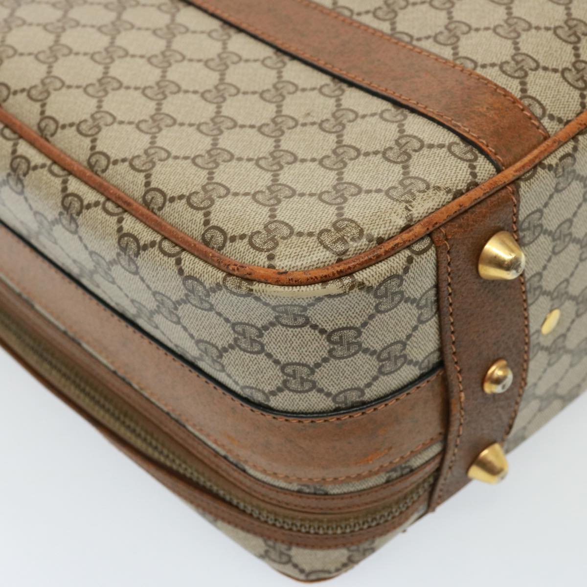 GUCCI GG Supreme Boston Bag PVC Beige Auth mr177