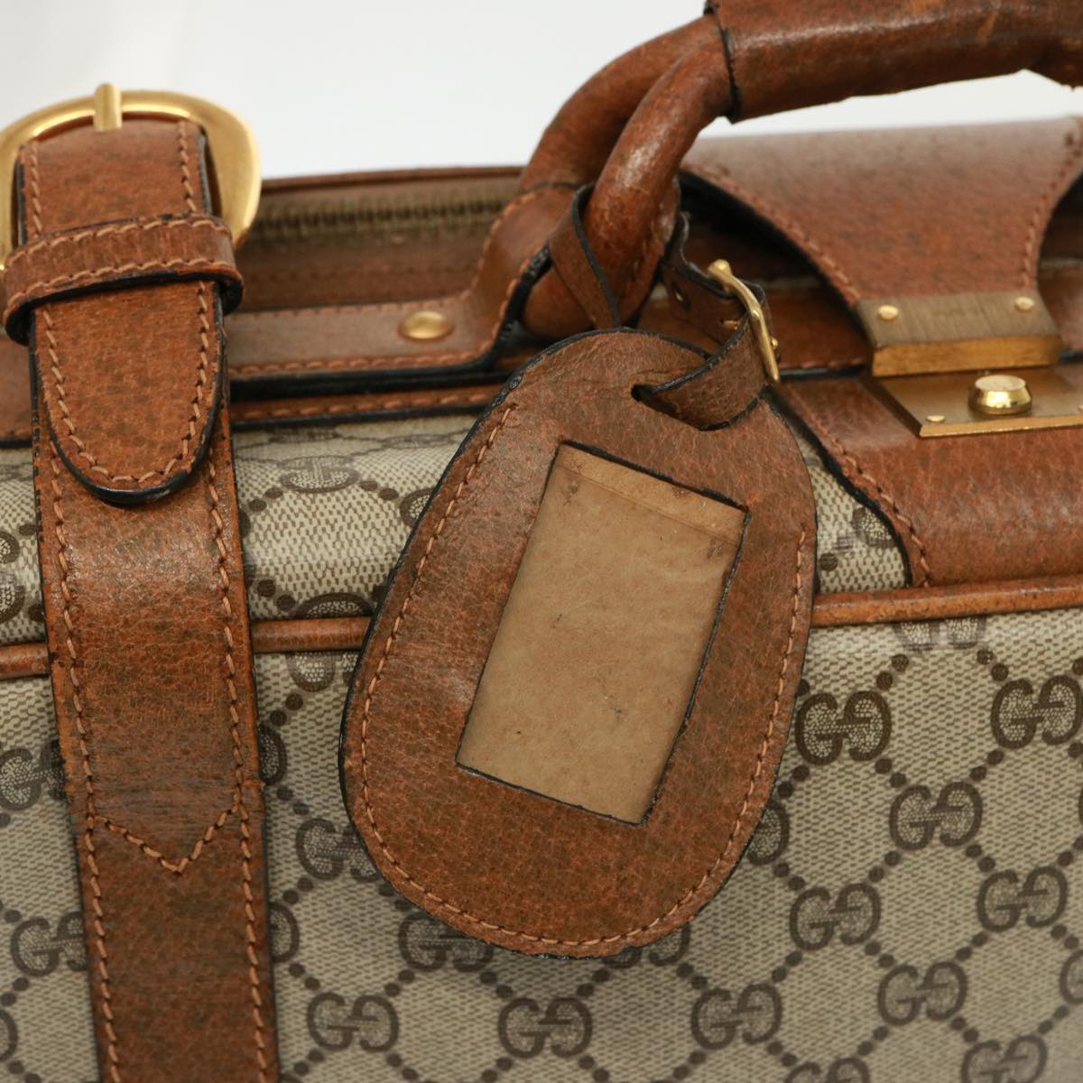 GUCCI GG Supreme Boston Bag PVC Beige Auth mr177