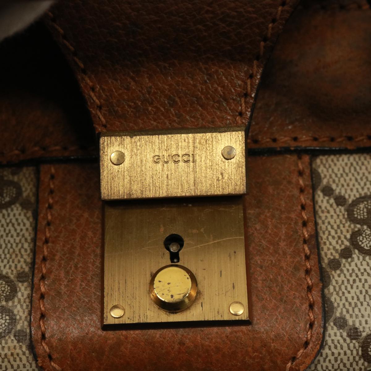 GUCCI GG Supreme Boston Bag PVC Beige Auth mr177