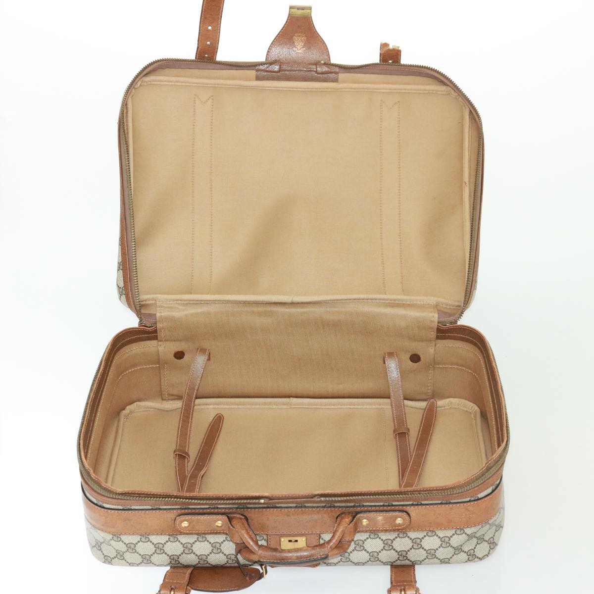GUCCI GG Supreme Boston Bag PVC Beige Auth mr177