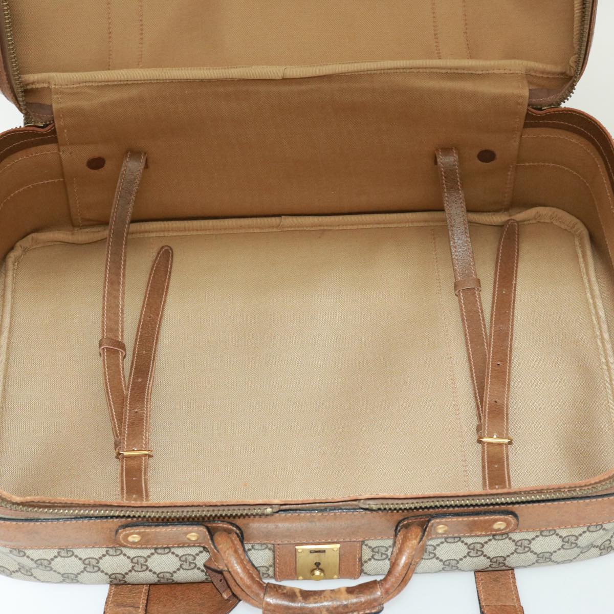 GUCCI GG Supreme Boston Bag PVC Beige Auth mr177