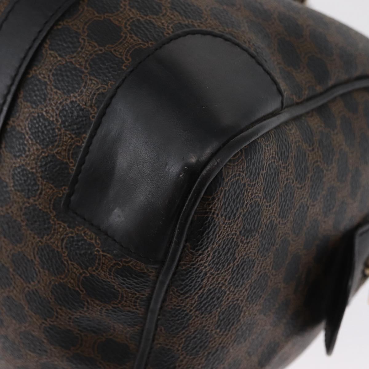 CELINE Macadam Canvas Boston Bag PVC Black Gold Auth mr1773