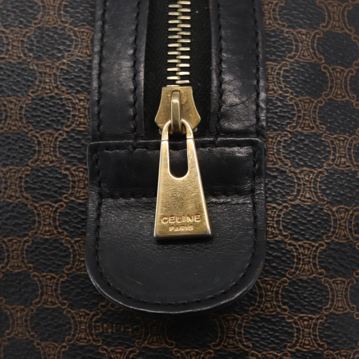 CELINE Macadam Canvas Boston Bag PVC Black Gold Auth mr1773