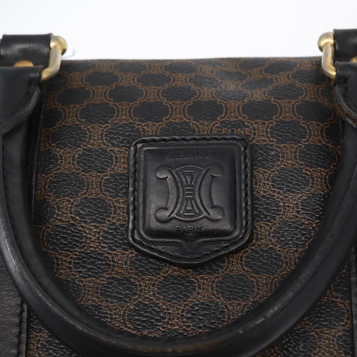 CELINE Macadam Canvas Boston Bag PVC Black Gold Auth mr1773