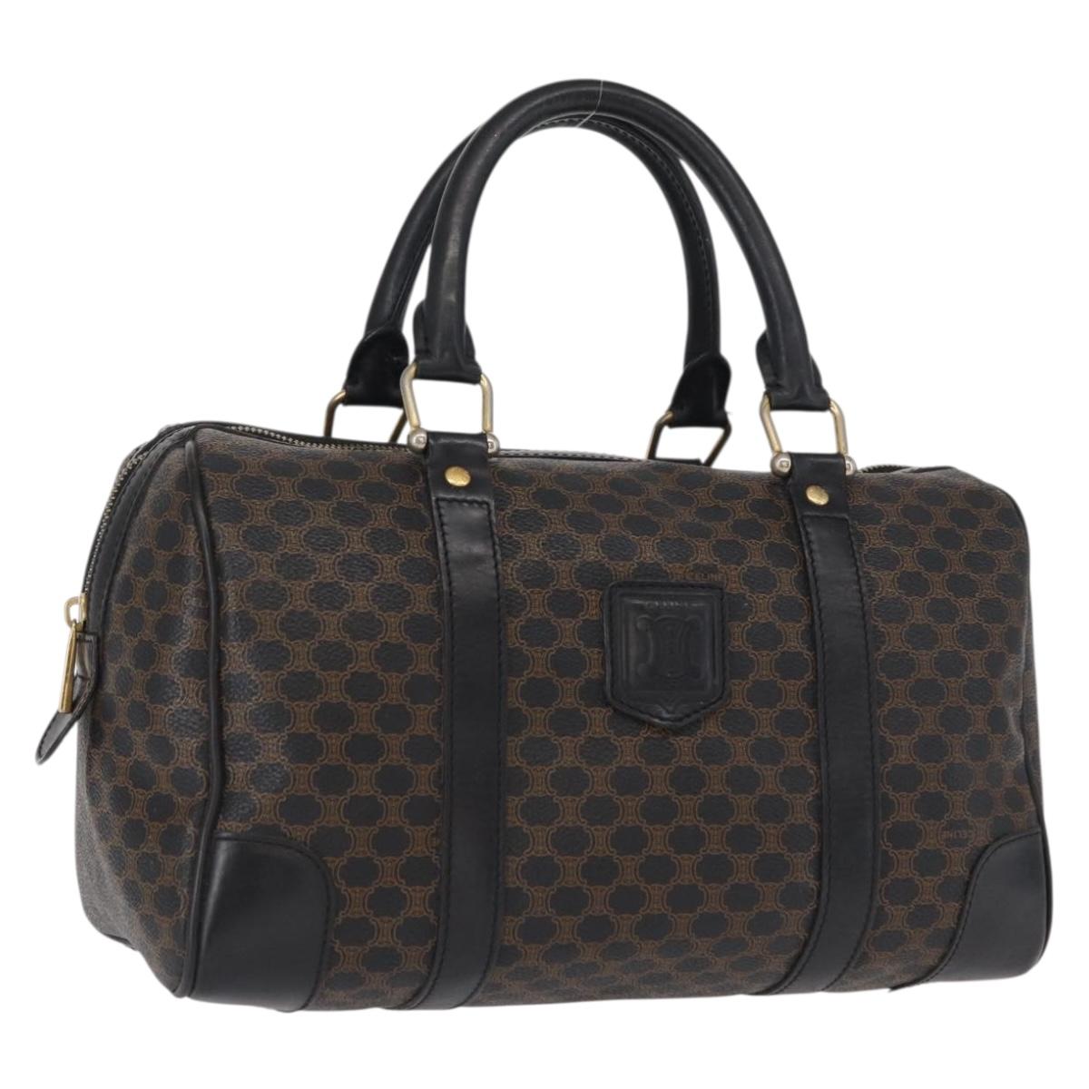 CELINE Macadam Canvas Boston Bag PVC Black Gold Auth mr1773
