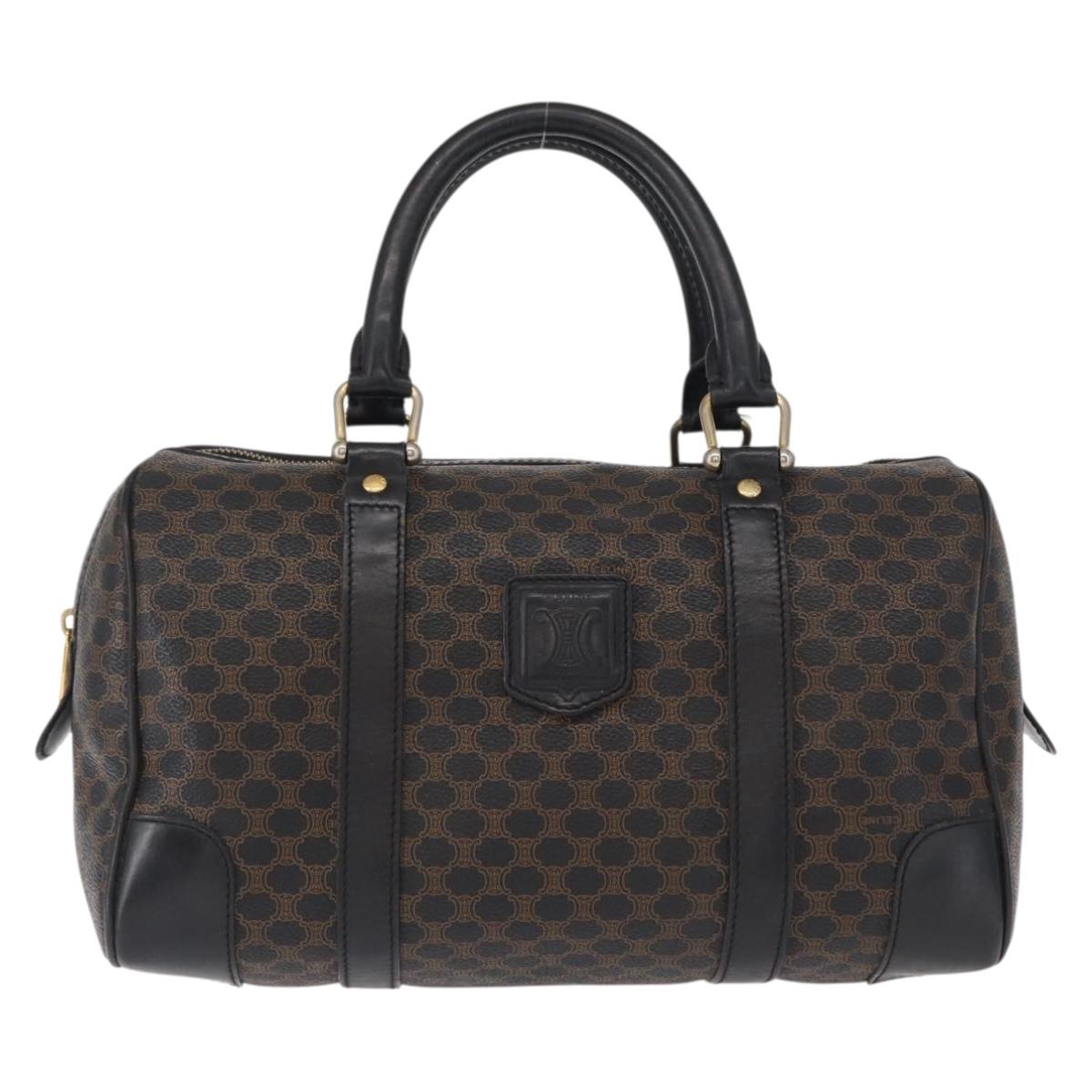CELINE Macadam Canvas Boston Bag PVC Black Gold Auth mr1773