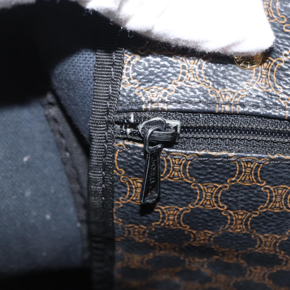 CELINE Macadam Canvas Boston Bag PVC Black Gold Auth mr1773