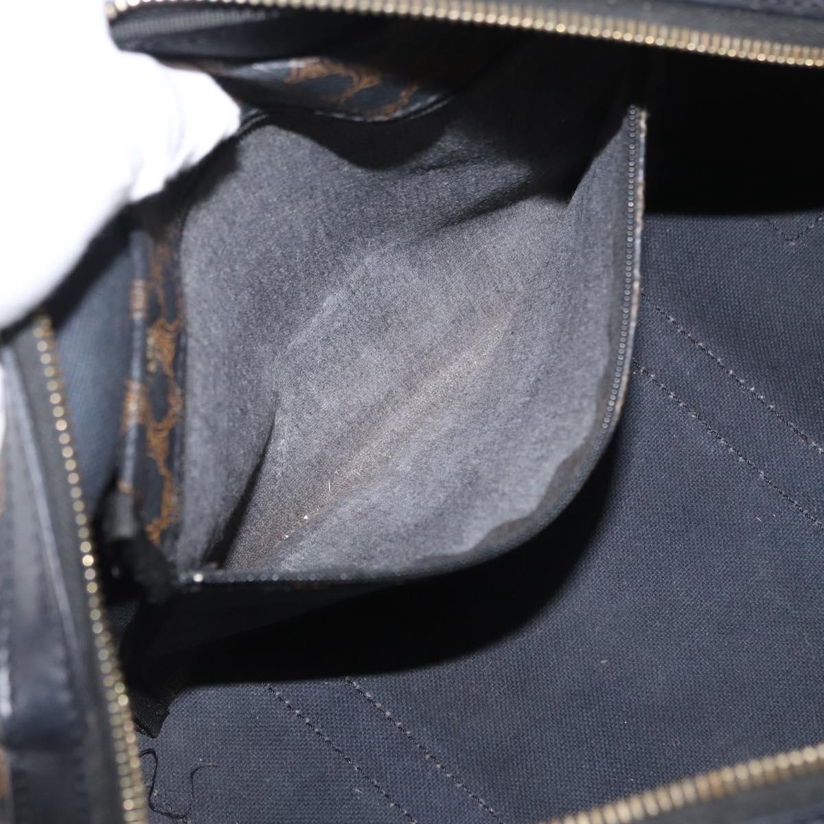 CELINE Macadam Canvas Boston Bag PVC Black Gold Auth mr1773