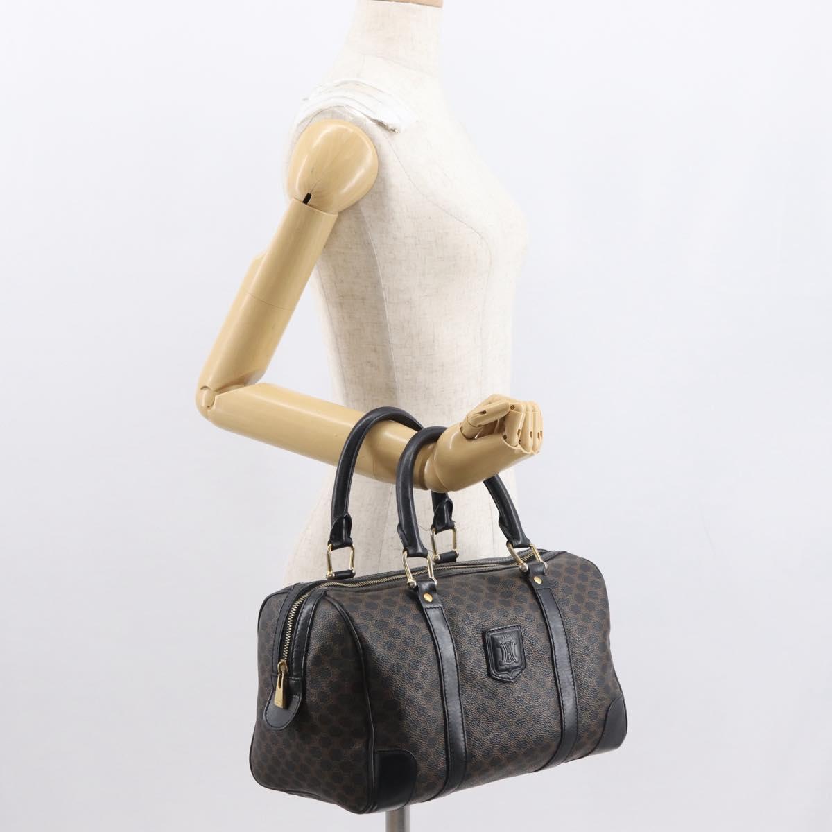 CELINE Macadam Canvas Boston Bag PVC Black Gold Auth mr1773