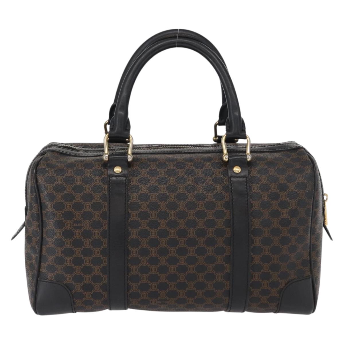 CELINE Macadam Canvas Boston Bag PVC Black Gold Auth mr1773