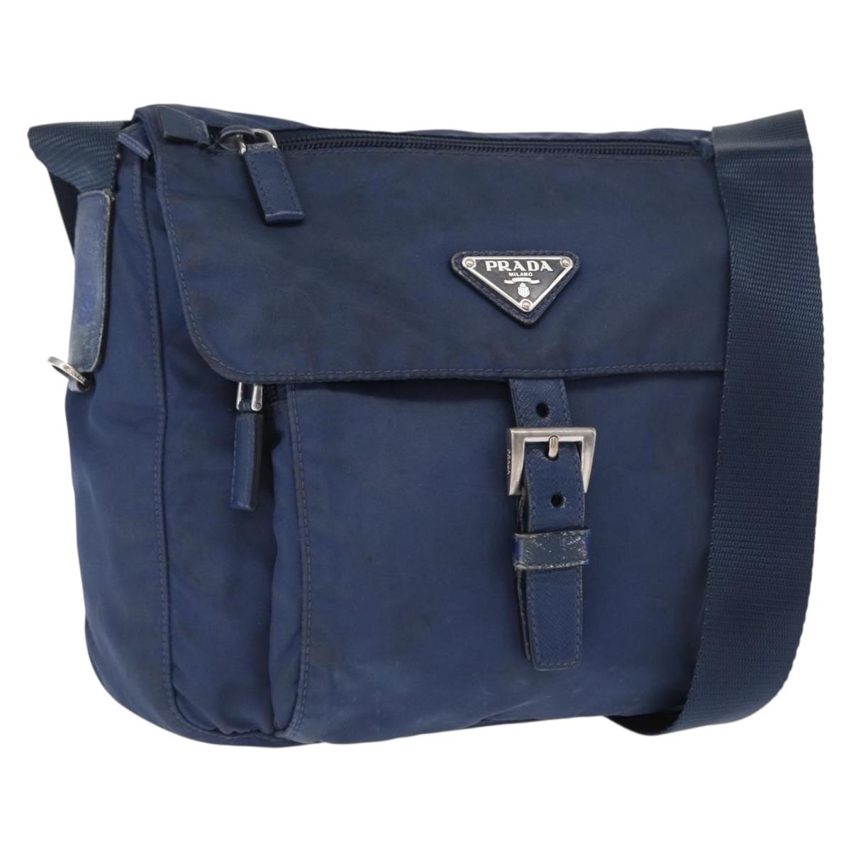 PRADA Shoulder Bag Nylon Navy Silver Auth mr1779