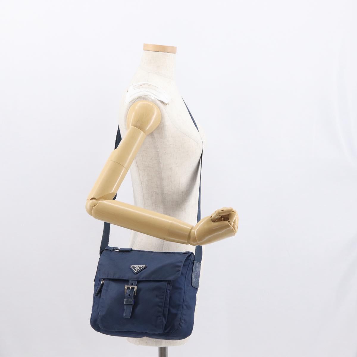 PRADA Shoulder Bag Nylon Navy Silver Auth mr1779