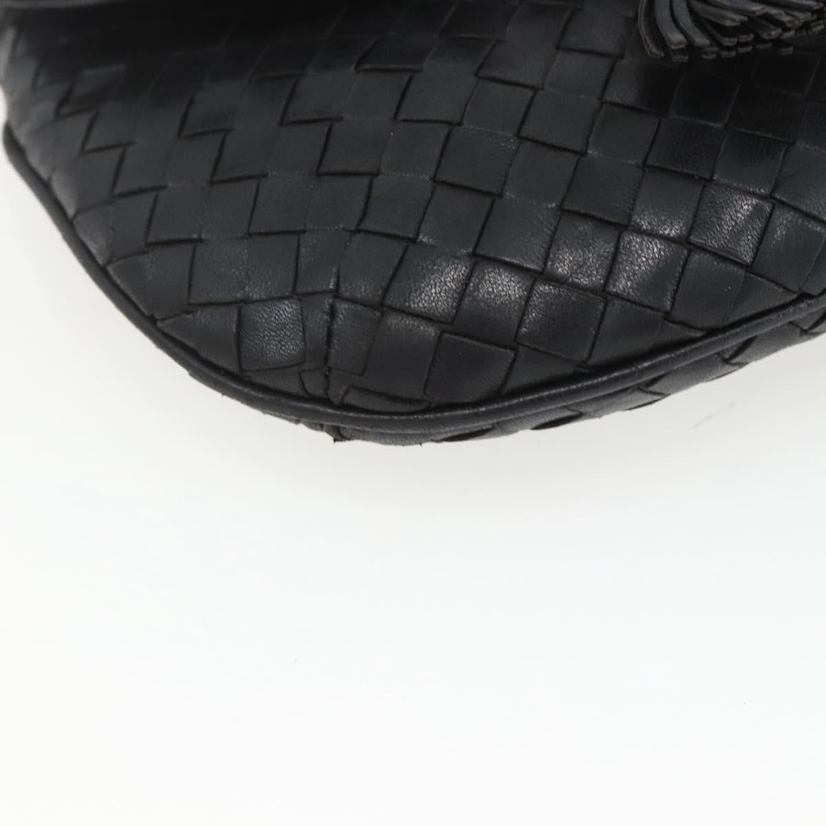 BOTTEGA VENETA INTRECCIATO Shoulder Bag Leather Black Gold Auth mr1793