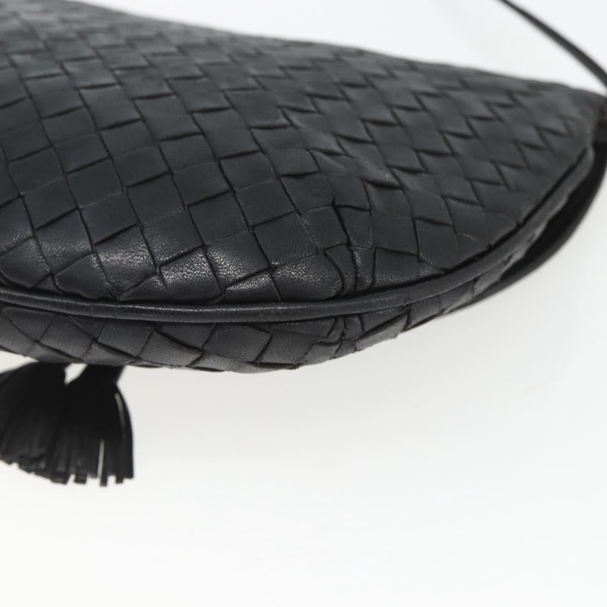 BOTTEGA VENETA INTRECCIATO Shoulder Bag Leather Black Gold Auth mr1793