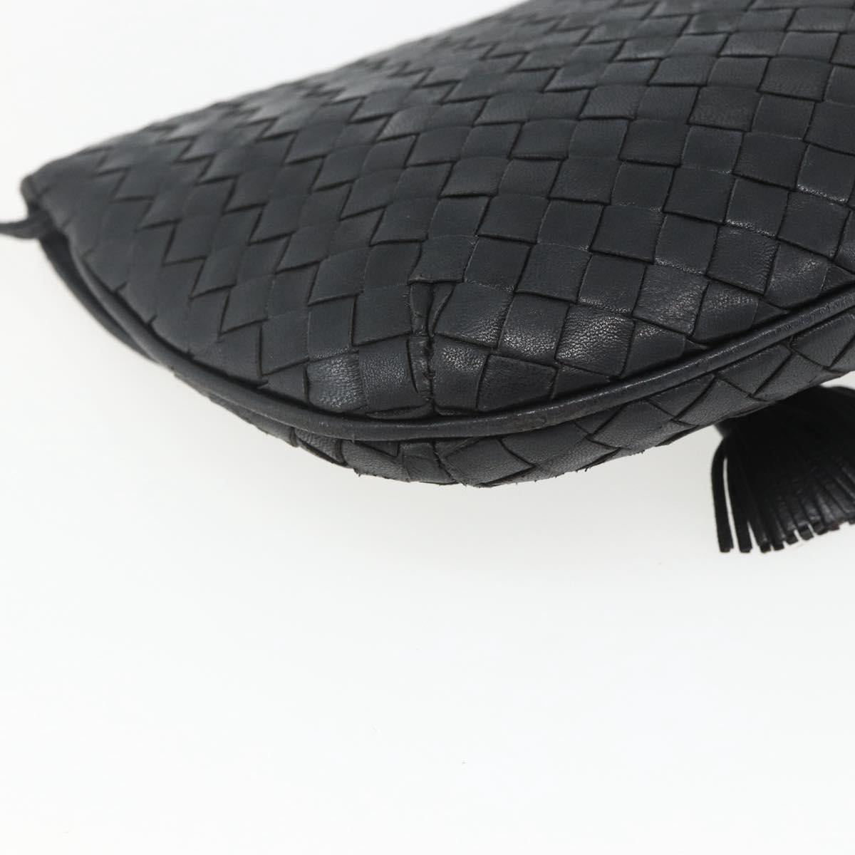 BOTTEGA VENETA INTRECCIATO Shoulder Bag Leather Black Gold Auth mr1793