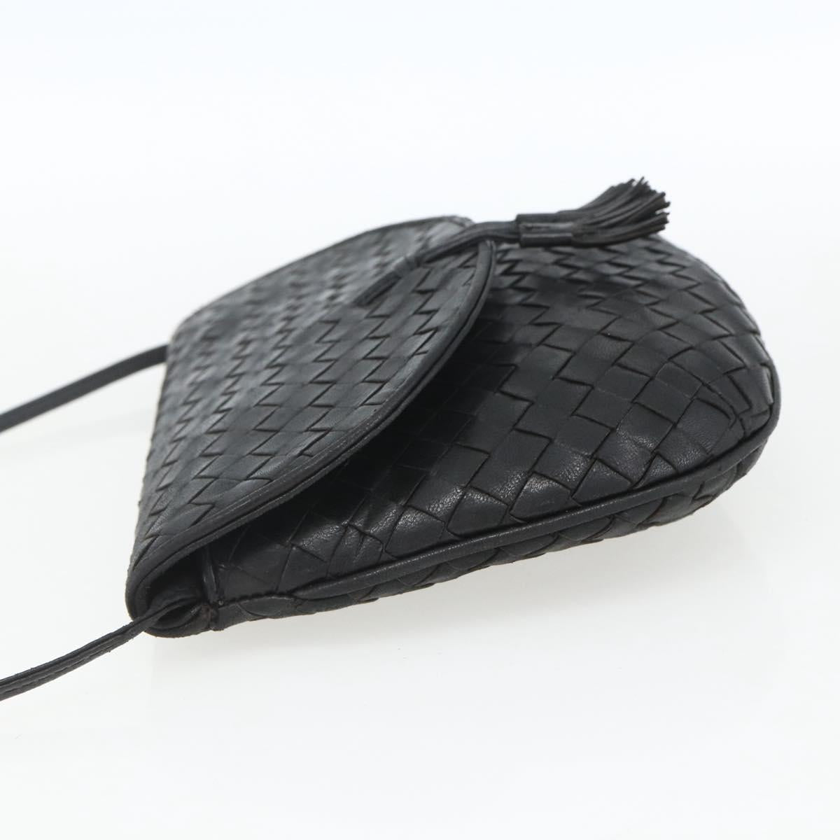 BOTTEGA VENETA INTRECCIATO Shoulder Bag Leather Black Gold Auth mr1793