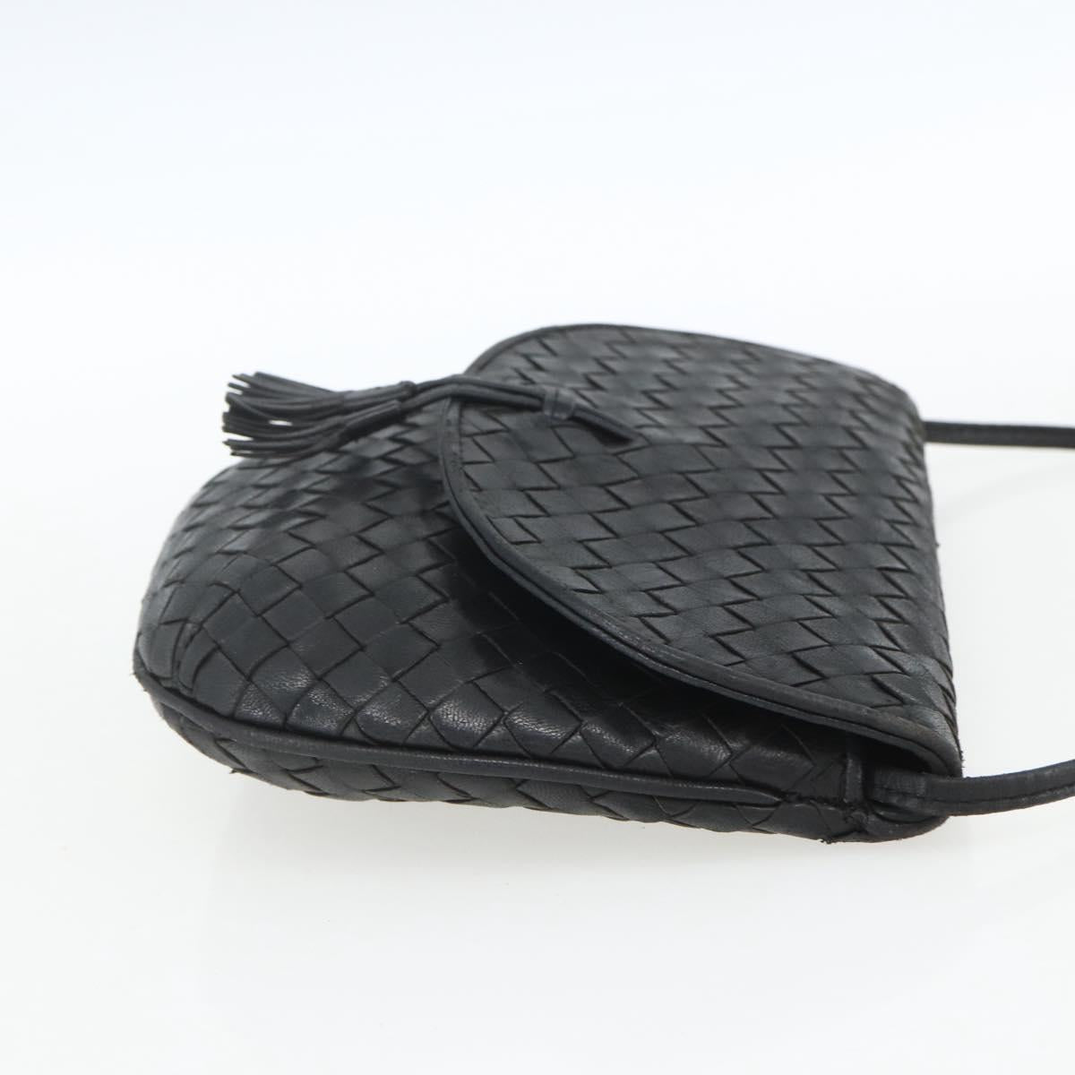BOTTEGA VENETA INTRECCIATO Shoulder Bag Leather Black Gold Auth mr1793