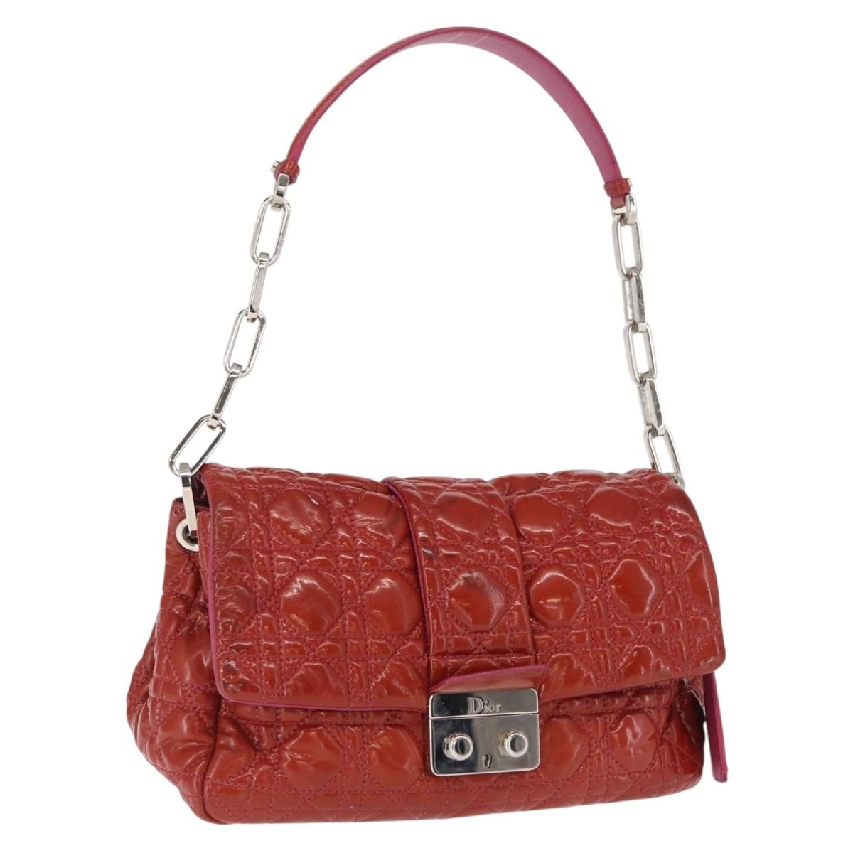 Christian Dior Canage Chain Shoulder Bag Patent leather Red Silver Auth mr1804