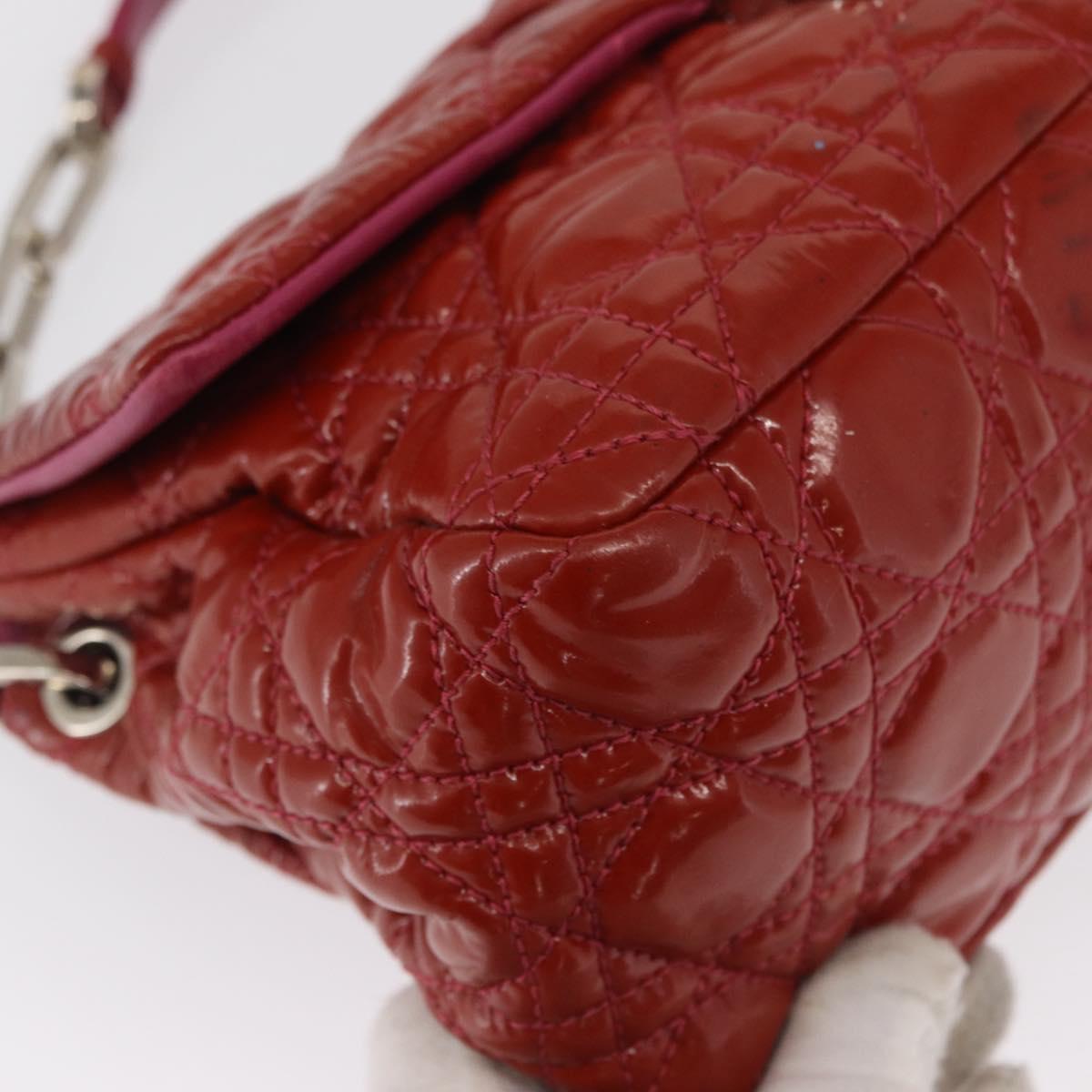 Christian Dior Canage Chain Shoulder Bag Patent leather Red Silver Auth mr1804