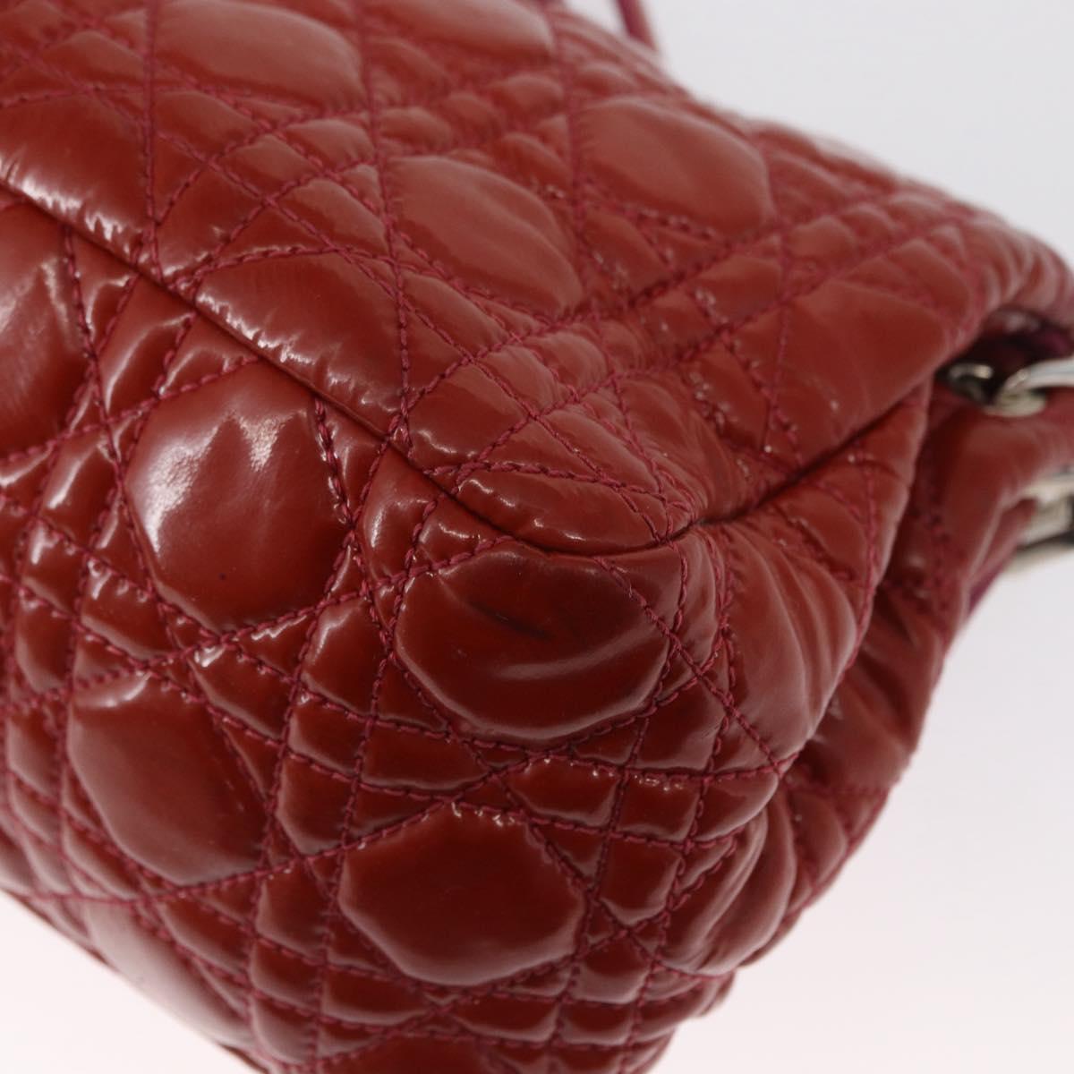 Christian Dior Canage Chain Shoulder Bag Patent leather Red Silver Auth mr1804
