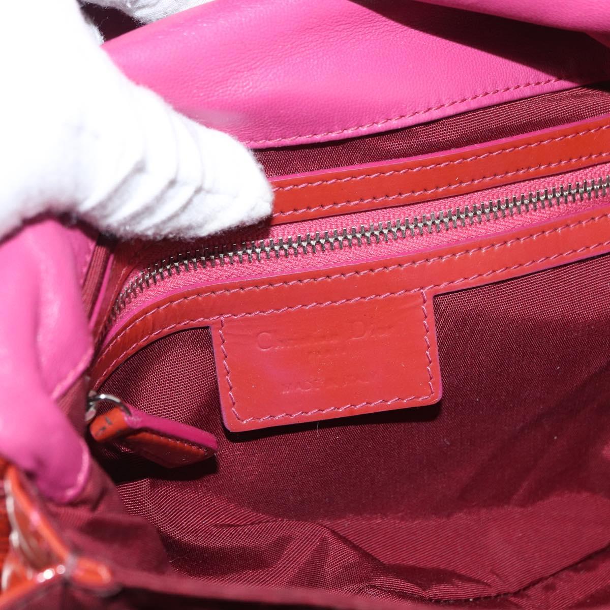 Christian Dior Canage Chain Shoulder Bag Patent leather Red Silver Auth mr1804
