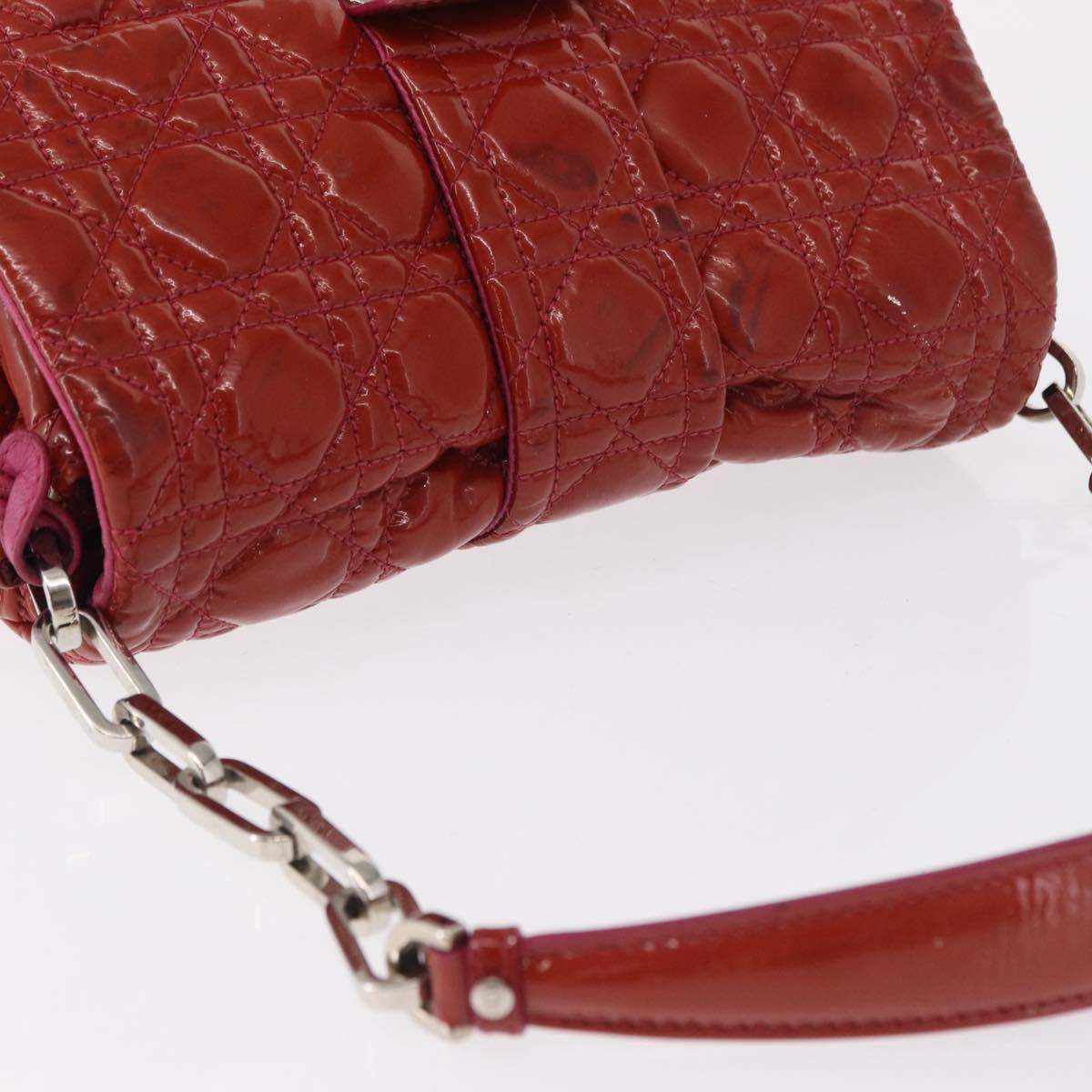 Christian Dior Canage Chain Shoulder Bag Patent leather Red Silver Auth mr1804