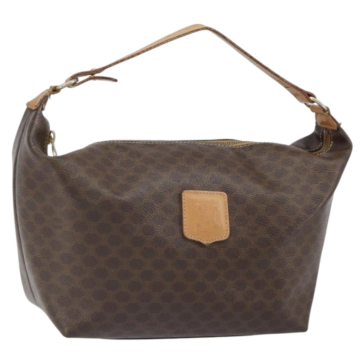 CELINE Macadam Canvas Accessory Pouch PVC Brown Gold Auth mr1813