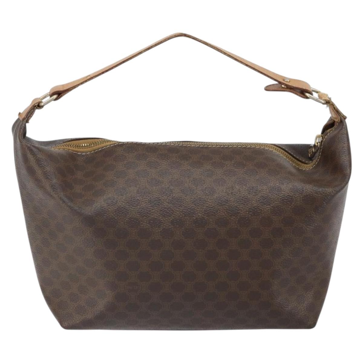 CELINE Macadam Canvas Accessory Pouch PVC Brown Gold Auth mr1813