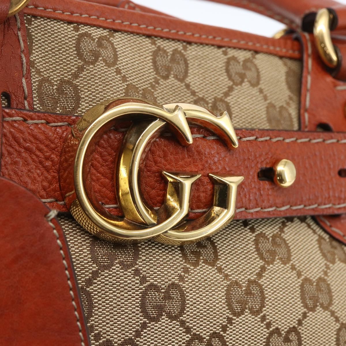 GUCCI GG Canvas Hand Bag Beige Gold 247183 Auth mr1815