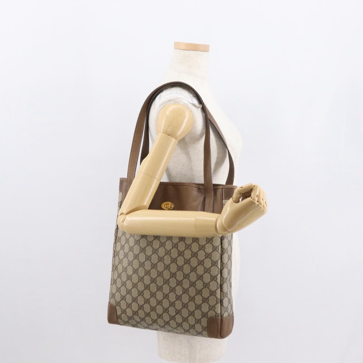 GUCCI GG Supreme Tote Bag PVC Beige Gold 002 115 0035 Auth mr1816