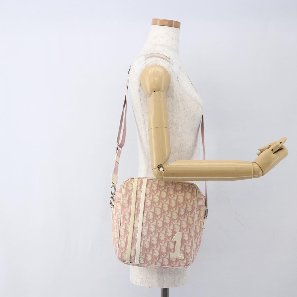 Christian Dior Trotter Canvas Shoulder Bag Pink Silver Auth mr1817