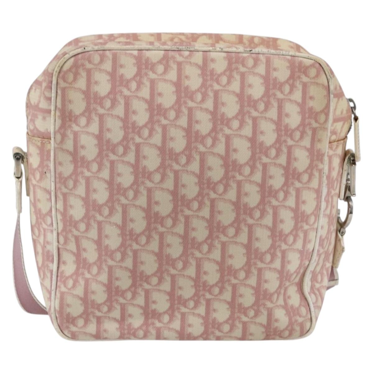 Christian Dior Trotter Canvas Shoulder Bag Pink Silver Auth mr1817