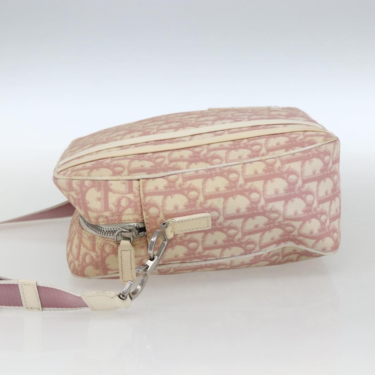 Christian Dior Trotter Canvas Shoulder Bag Pink Silver Auth mr1817