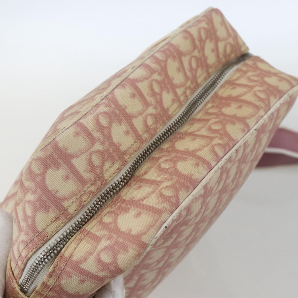 Christian Dior Trotter Canvas Shoulder Bag Pink Silver Auth mr1817