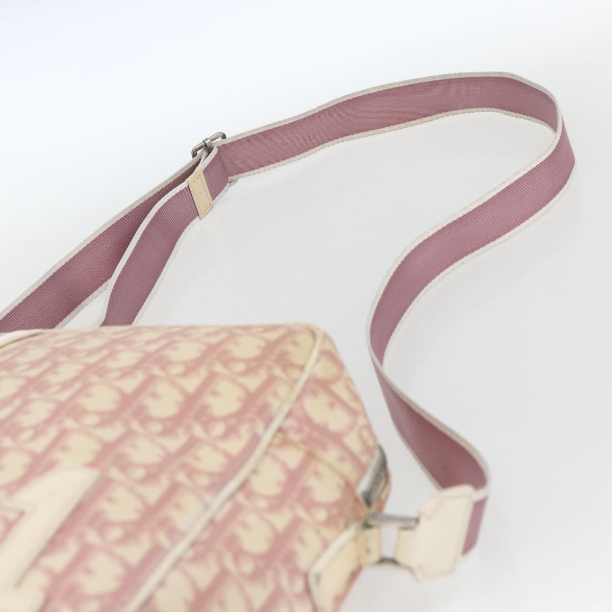 Christian Dior Trotter Canvas Shoulder Bag Pink Silver Auth mr1817