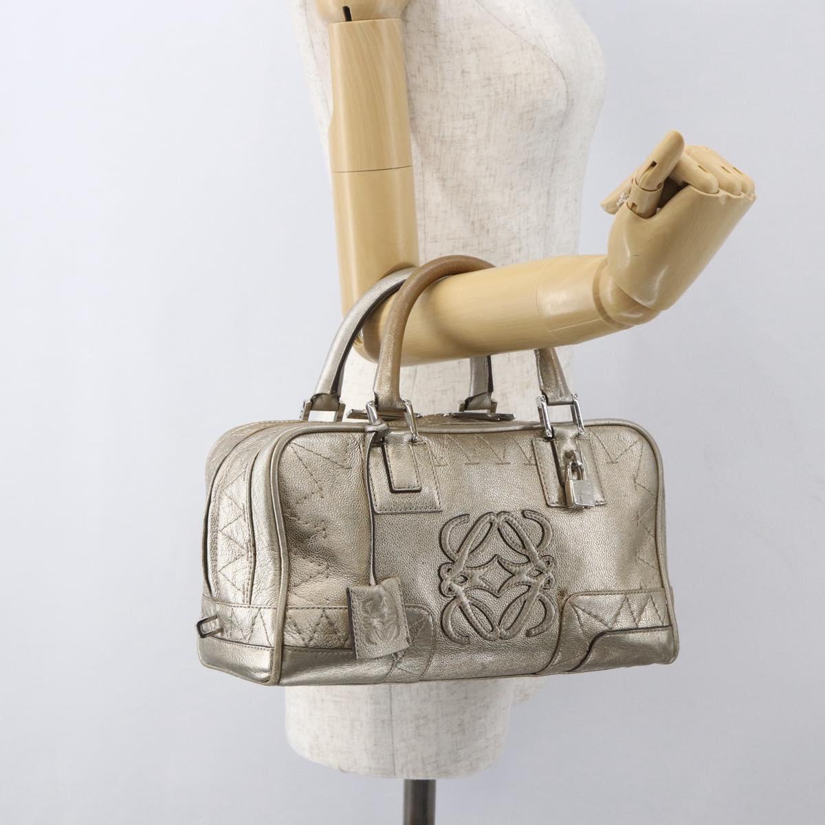 LOEWE Anagram Americana 28 Hand Bag Leather Gold Auth mr1819