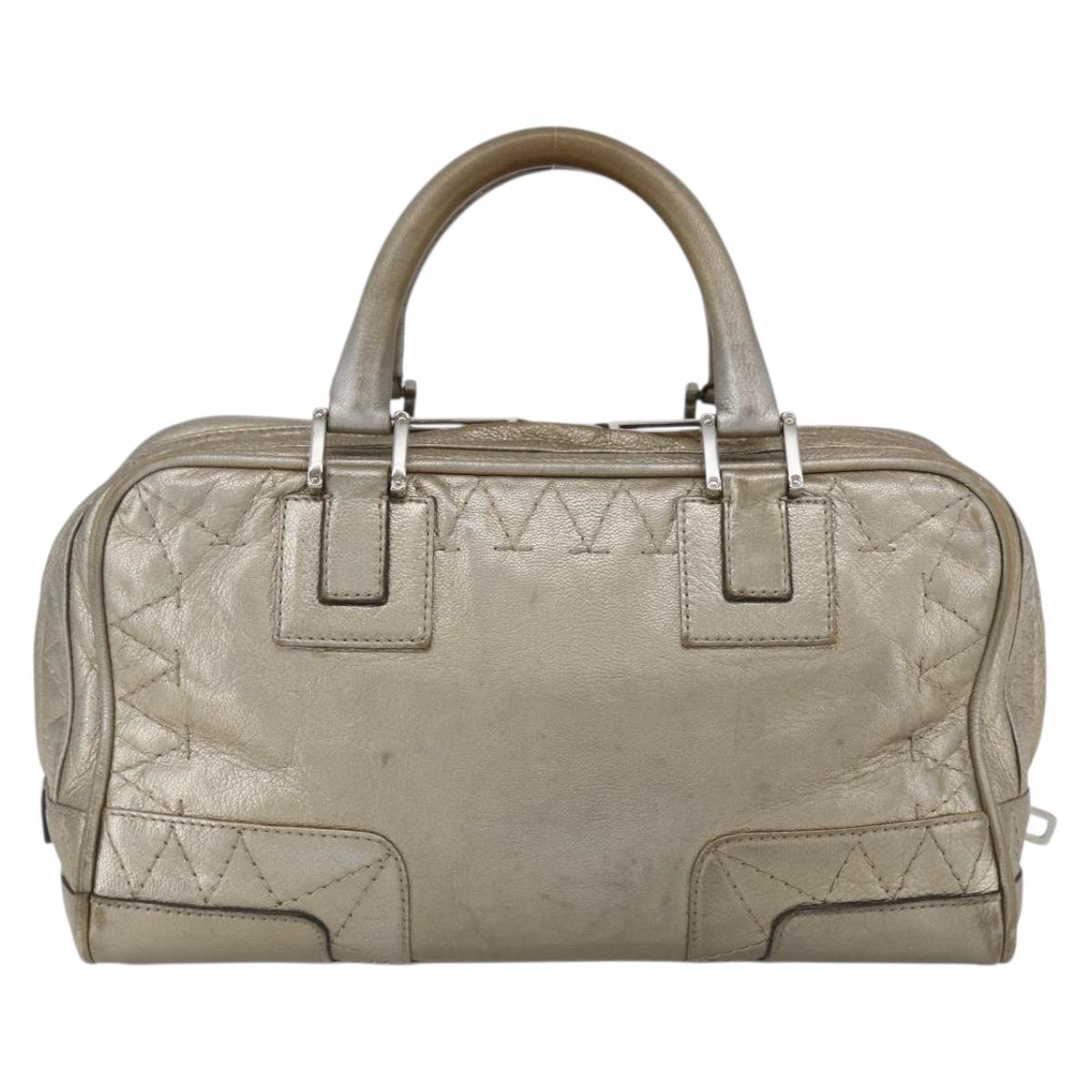 LOEWE Anagram Americana 28 Hand Bag Leather Gold Auth mr1819