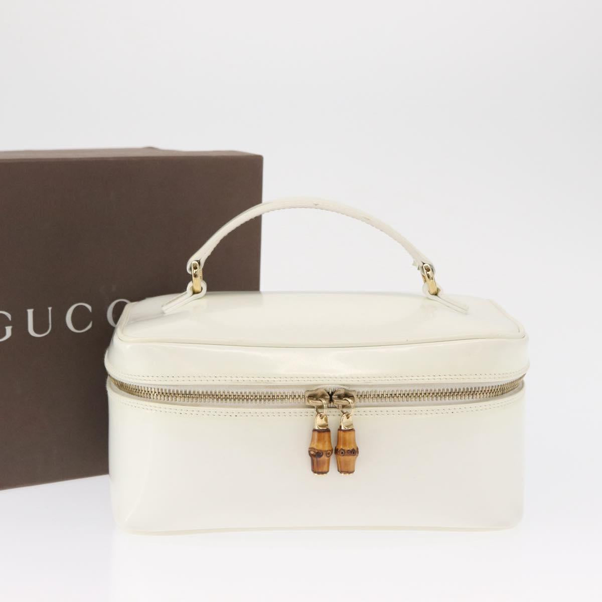 GUCCI Vanity Cosmetic Pouch Leather White Gold 032 1956 0150 Auth mr1827