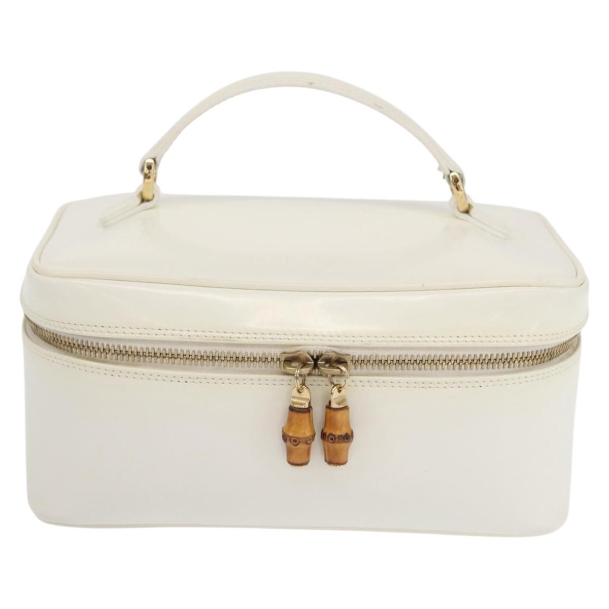 GUCCI Vanity Cosmetic Pouch Leather White Gold 032 1956 0150 Auth mr1827