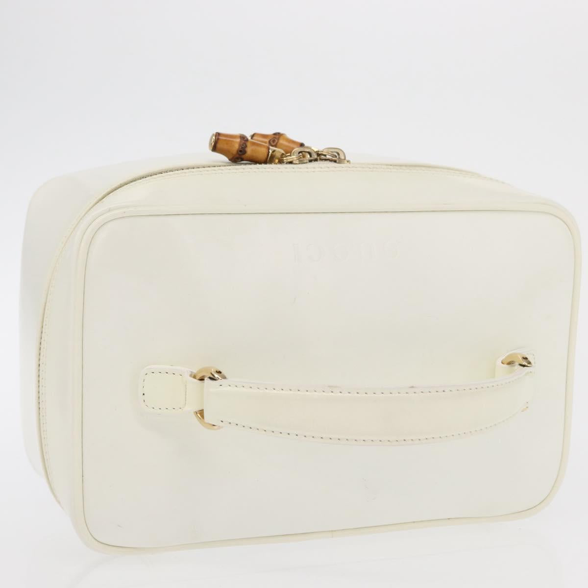 GUCCI Vanity Cosmetic Pouch Leather White Gold 032 1956 0150 Auth mr1827
