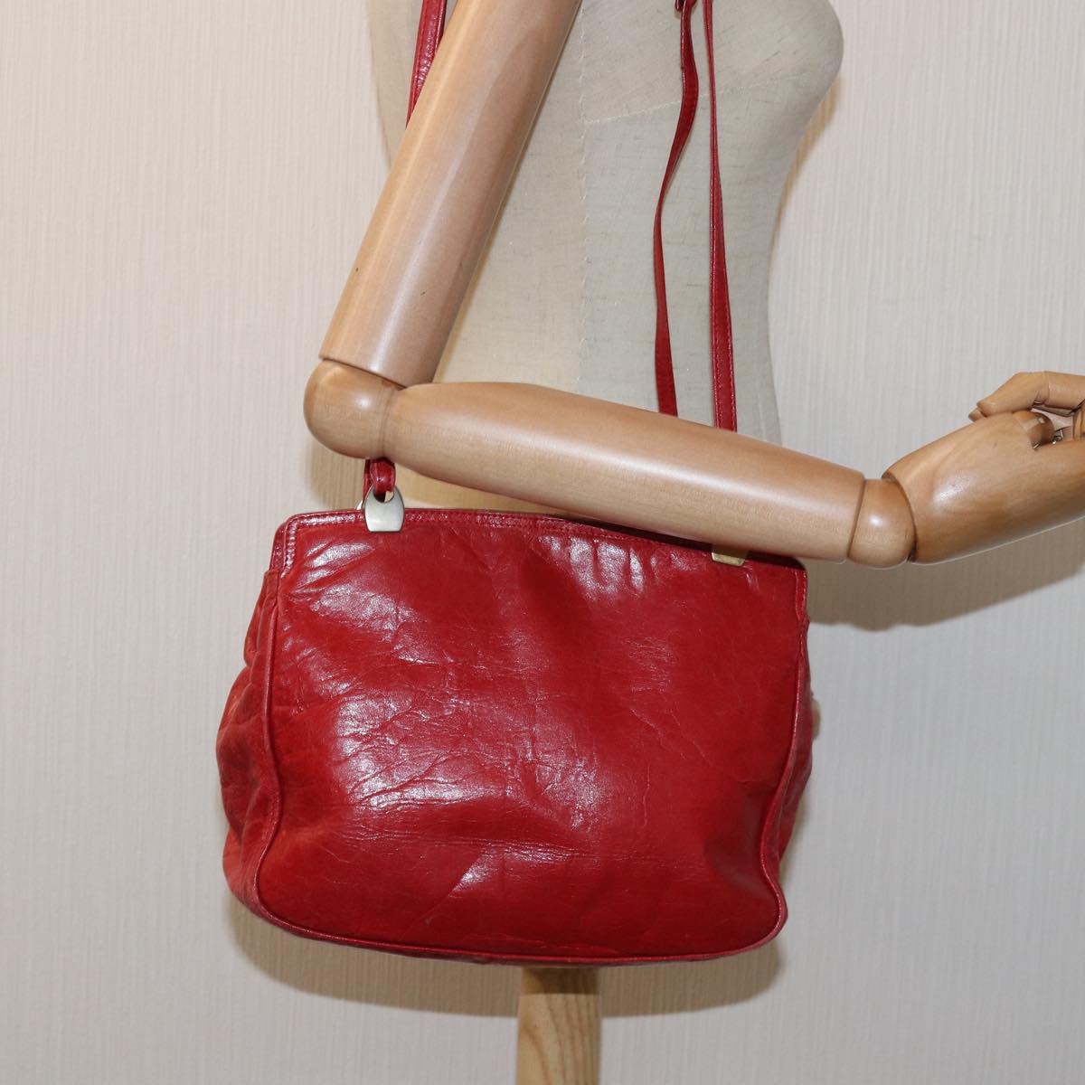 BOTTEGA VENETA Shoulder Bag Leather Red Auth mr183