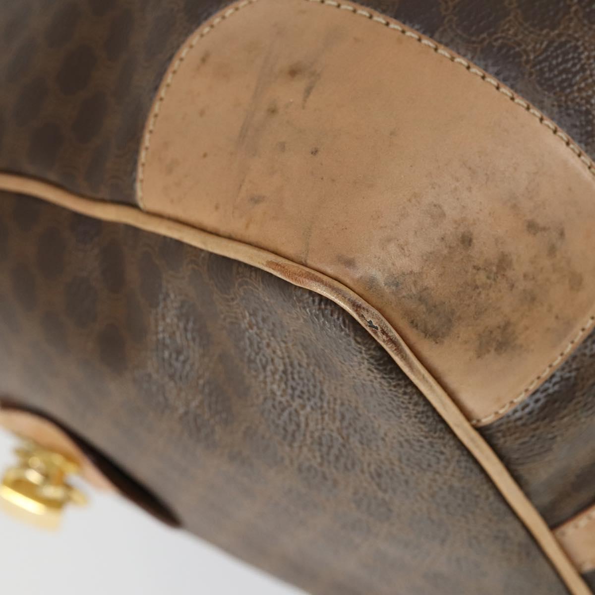 CELINE Macadam Canvas Boston Bag PVC Leather Brown Gold Auth mr1830